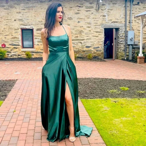 green dress fast shipping Sequin Cowl One Shoulder Midi Dress - Emerald Green main image 0